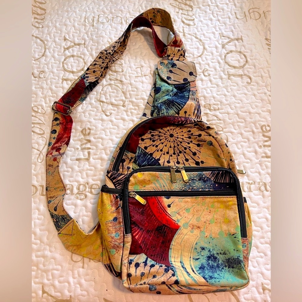 Colorful Boho Abstract Womens Sling Bag Multiple Pockets